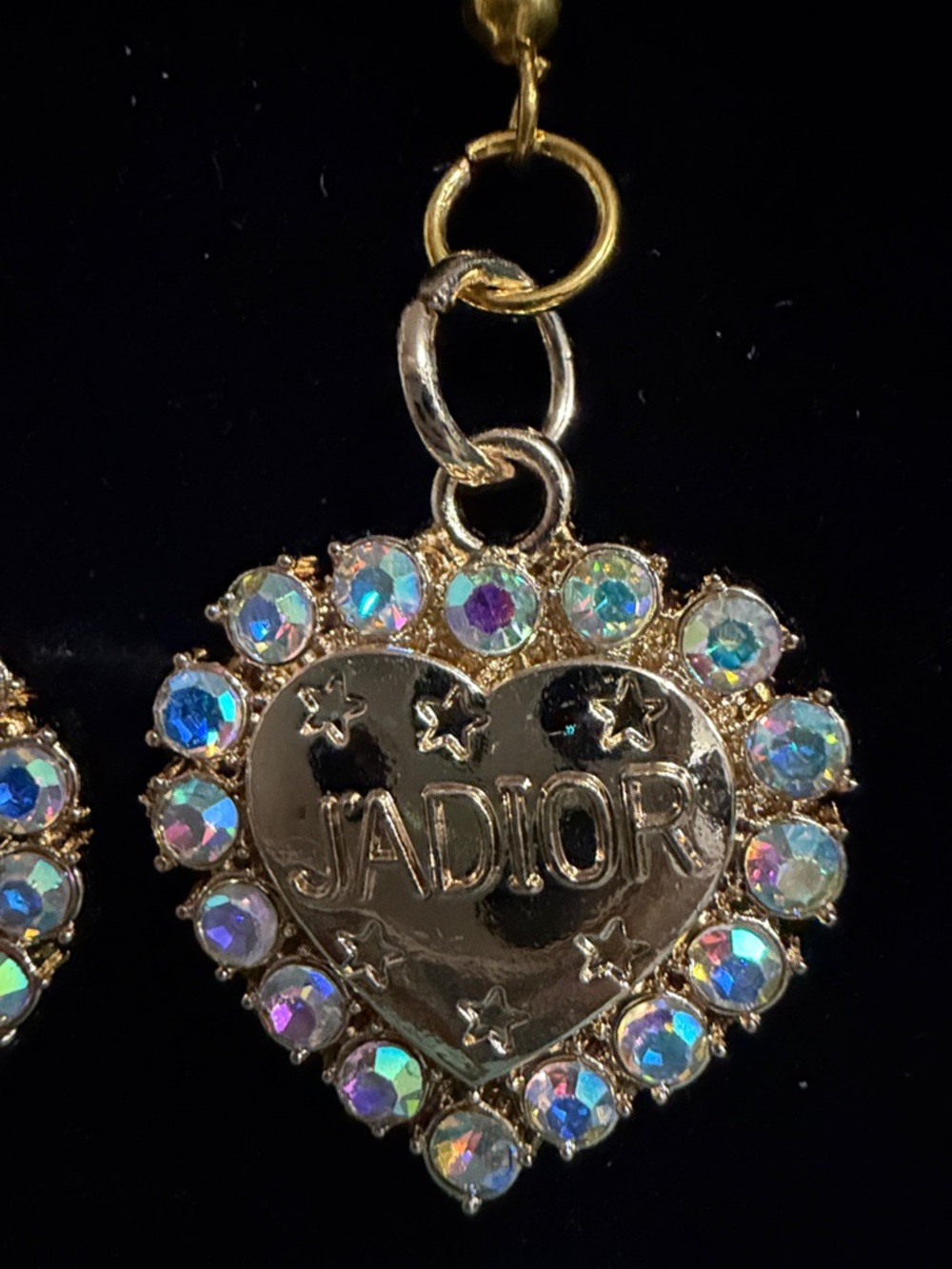 Dior Rose Gold Heart Drop Earrings with Iridescent Pink Crystals - Picture 2 of 4